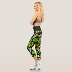 Fruits Pattern On Black Background Capri Leggings