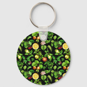 Fruits Pattern On Black Background Keychain