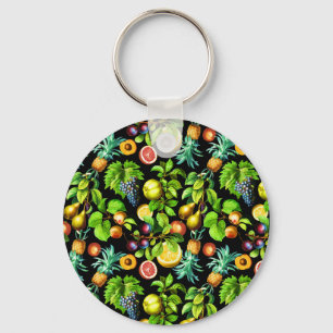 Fruits Pattern On Black Background Keychain
