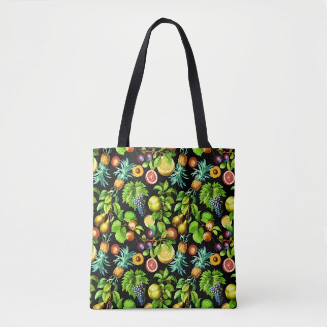 Fruits Pattern On Black Background Tote Bag (Front)