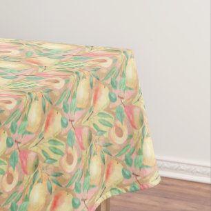 Fruits, peaches, pears, lemons, watercolor tablecloth