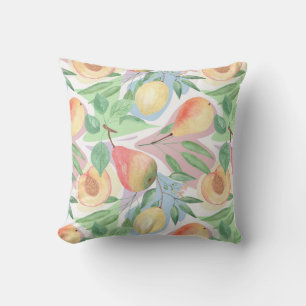 Fruits, peaches, pears, lemons, watercolor throw pillow