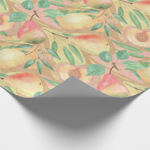 Fruits, peaches, pears, lemons, watercolor wrapping paper