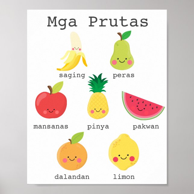 Fruits sur une affiche d'apprentissage pour enfant (Devant)