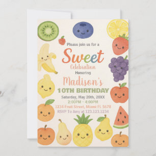 Fruits tropicaux colorés Invitation Anniversaire