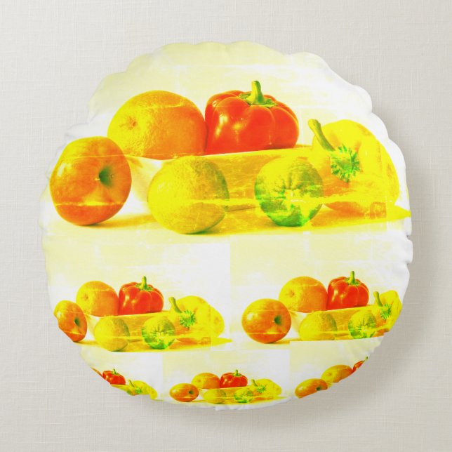 "Fruits Vegetables" Cute Photo. Buy Now Round Pillow (Front)