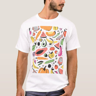 Fruits, vegetables hand drawn pattern. T-Shirt