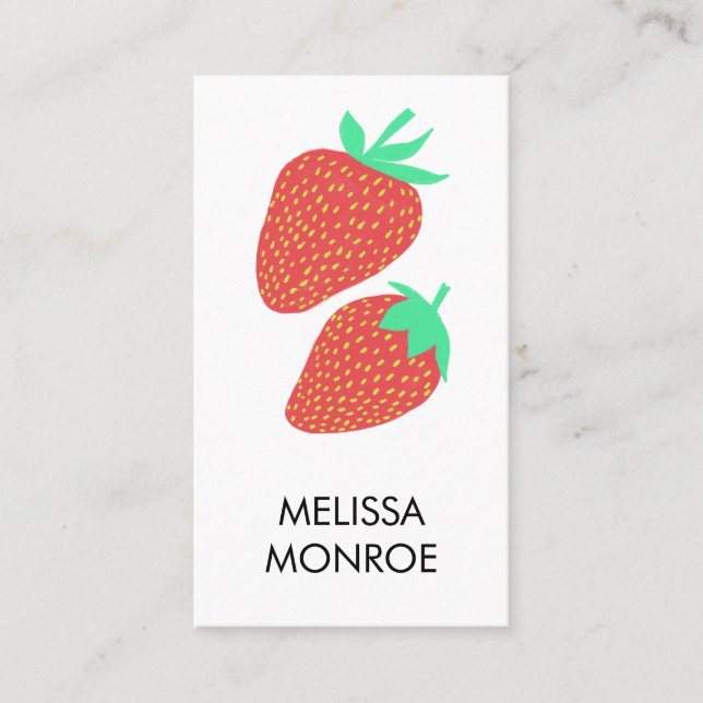 FRUITY FUN: strawberries illustrated Business Card (Front)