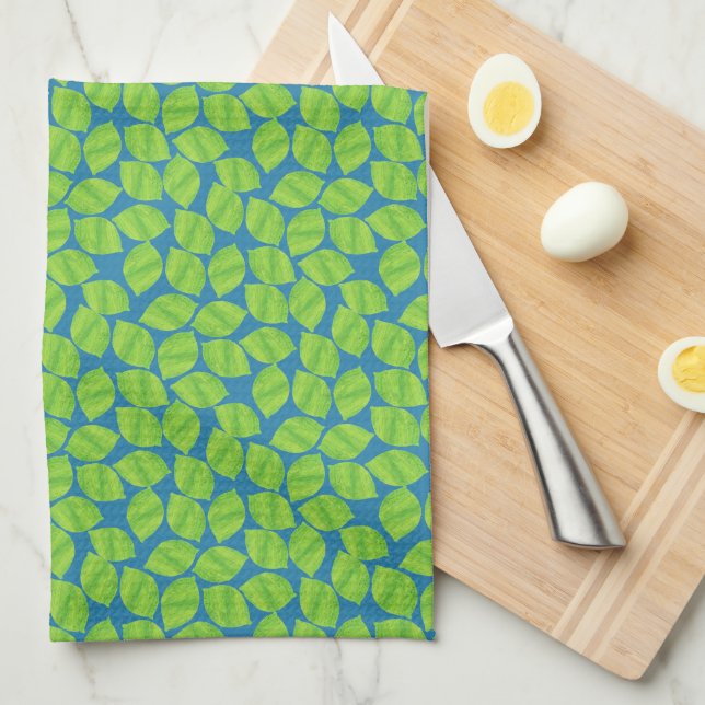 Fruity Green Limes on Blue Background to Customize Kitchen Towel (Quarter Fold)
