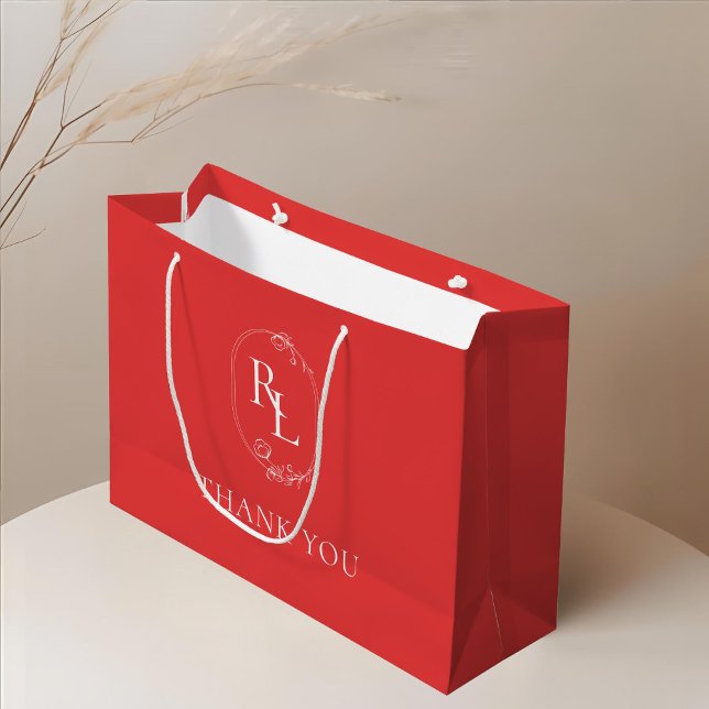 Fruity Red | Floral Monogram Wedding Thank You Large Gift Bag (Creator Uploaded)