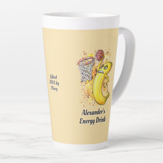 Fruity Slam Dunk Energizing Banana Customizable Latte Mug (Right Angle)