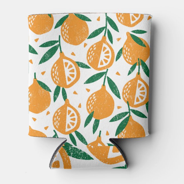 Fruity Stamps: Seamless Vintage Textured Pattern Can Cooler (Front)