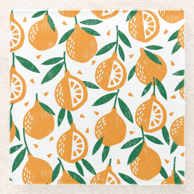 Fruity Stamps: Seamless Vintage Textured Pattern Glass Coaster (Front)