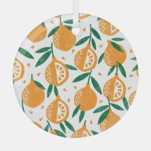 Fruity Stamps: Seamless Vintage Textured Pattern Glass Ornament