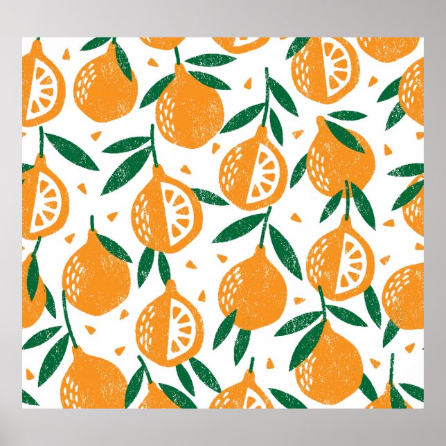 Fruity Stamps: Seamless Vintage Textured Pattern Poster (Front)
