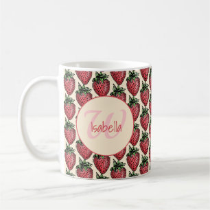 Fruity Strawberry Cluster Patten Monogram Name Coffee Mug
