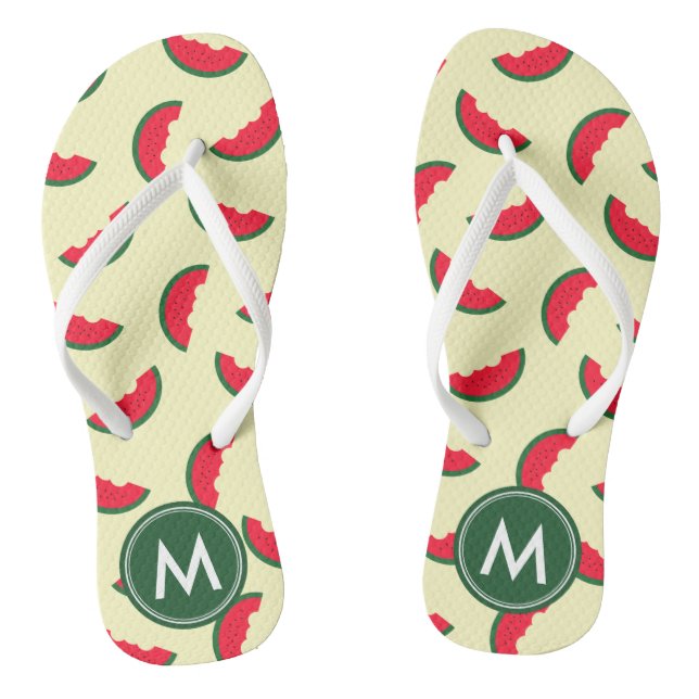 Fruity Summer Red Watermelon Monogram Flip Flops (Footbed)