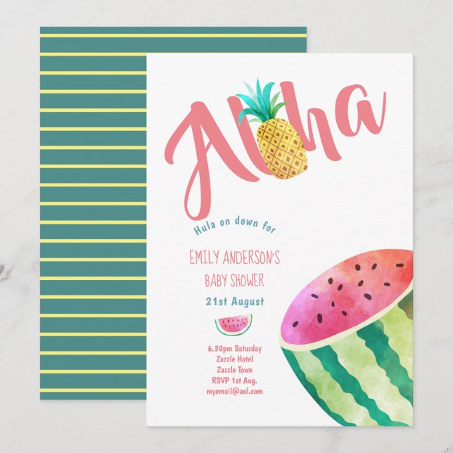 Fruity Tropical Baby Shower  Invites Melon ALOHA (Front/Back)