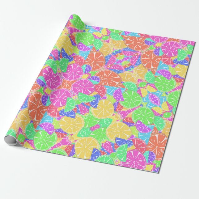 Fruity Tutti Colourful Fruit Slices Wrapping Paper (Unrolled)