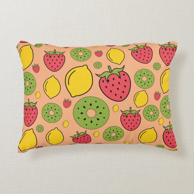 Fruity wallpaper: strawberries, lemons, kiwis. accent pillow (Front)