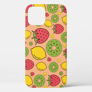 Fruity wallpaper: strawberries, lemons, kiwis. iPhone 12 case