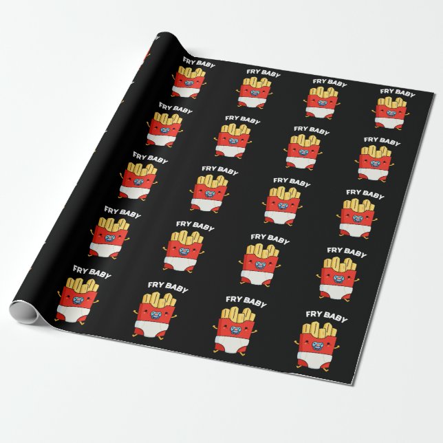 Fry Baby Funny French Fries Pun Dark BG Wrapping Paper (Unrolled)