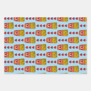 Fry Day I'm in Love   Punny Cartoon French Fries S Wrapping Paper Sheet
