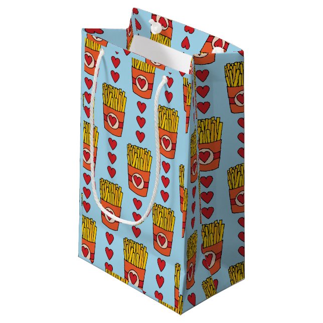Fry Day I'm in Love | Punny Cartoon French Fries Small Gift Bag (Front Angled)