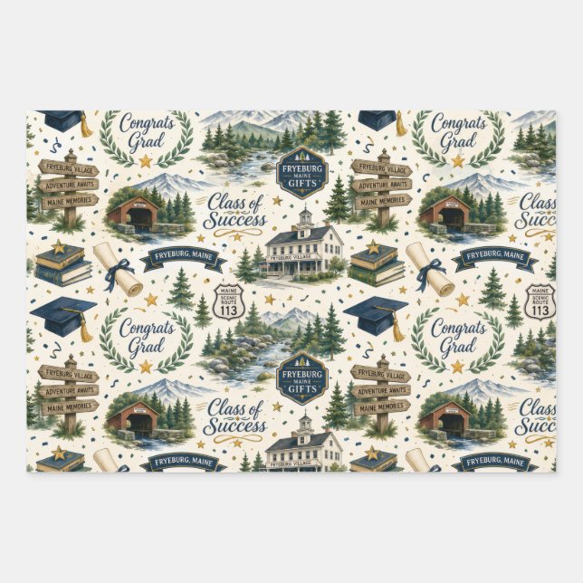 Fryeburg Maine Graduation Celebration Wrapping Paper Sheet (Front)