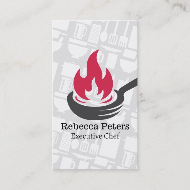 Frying Pan Fire | Cooking Utensils Business Card (Front)