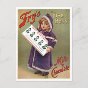 Fry's "Five Boys" Milk Chocolate Ad Sign Postcard