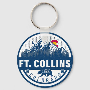 Ft Collins Colorado Flag Mountain City Hiking Ski Keychain