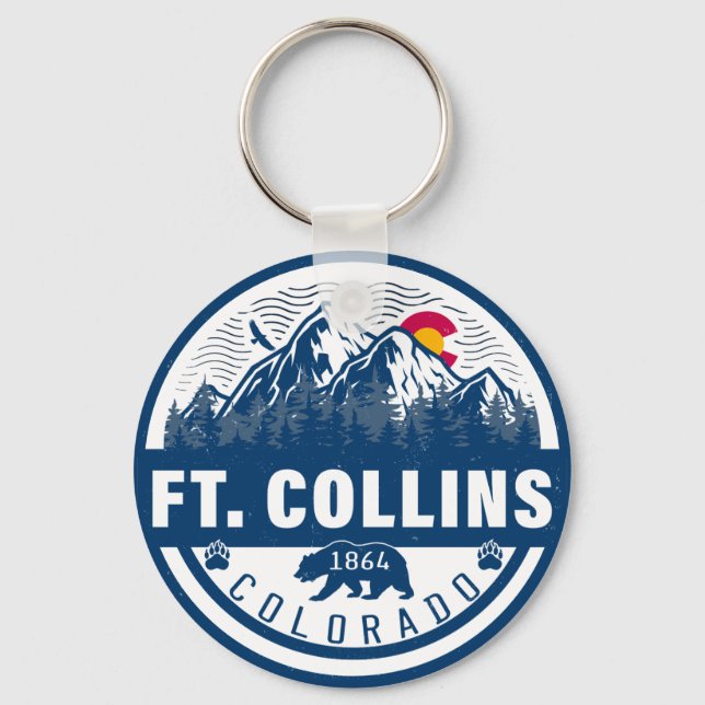 Ft Collins Colorado Flag Mountain City Hiking Ski Keychain (Front)