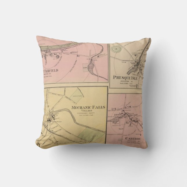 Ft Fairfield, Presque Isle, Caribou Map Throw Pillow (Front)