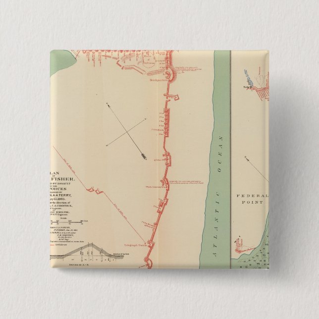 Ft Fisher 2 Inch Square Button (Front)