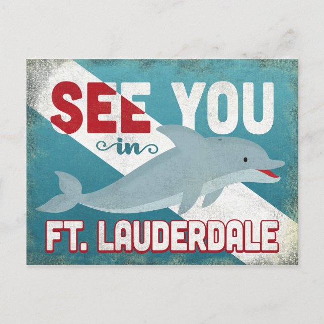 Ft Lauderdale Dolphin - Retro Vintage Travel Postcard (Front)