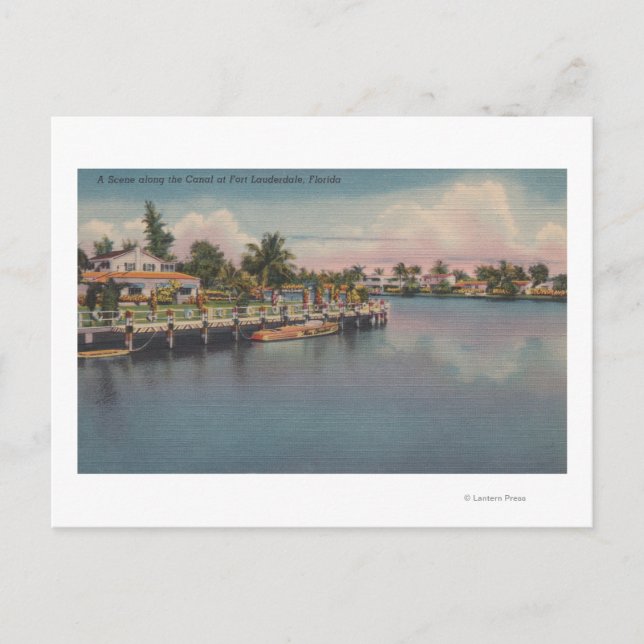 Ft. Lauderdale, Florida - Canal Scene Postcard (Front)