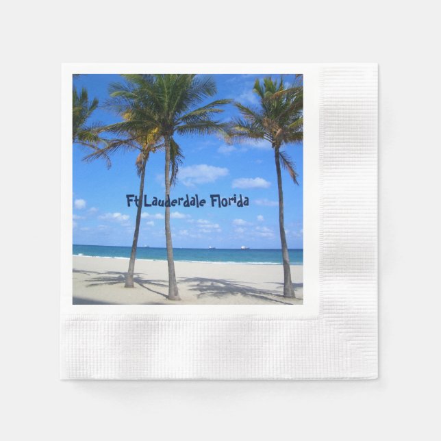Ft Lauderdale Florida Sand Beach & Palm Trees Napkin (Front)