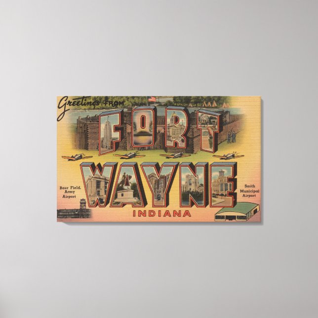 Ft. Wayne, Indiana - Large Letter Scenes Canvas Print (Front)