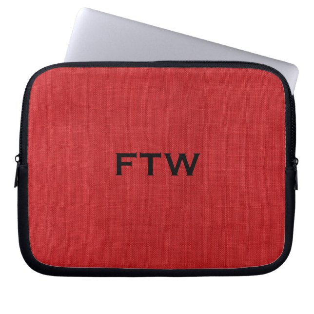 FTW monogram on Red Linen Texture Photo Laptop Sleeve (Front)