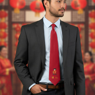 Fu - Good Luck sign in red Tie