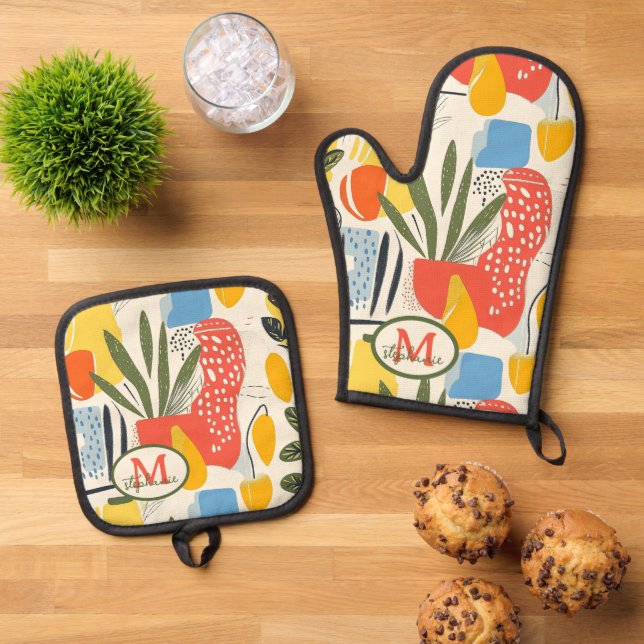 Fuavism Style Vibrant Colours Garden Pot Oven Mitt & Pot Holder Set (Top Down)