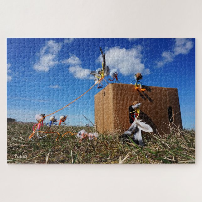 Fubbies playing with feathers and flies. jigsaw puzzle (Horizontal)