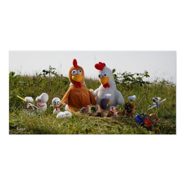 Fubby dyeing eggs from chickens Easter Poster (Front)