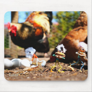 Fubby playing with the chickens and rooster. mouse pad