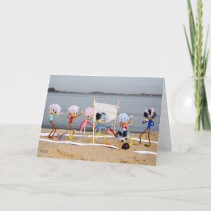 Fubby puppetets playing beach volleyball thank you card