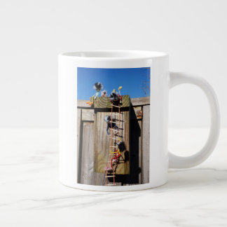 Fubby's climbing a birdhouse. large coffee mug