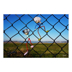 Fubby's climbing a fence. poster