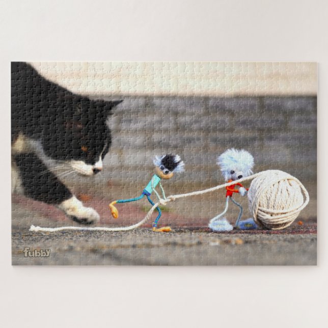 Fubby's playing with ball of string and Puss Ping. Jigsaw Puzzle (Horizontal)