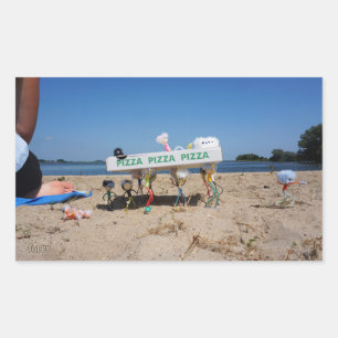 Fubby's stealing a pizza on the beach. sticker